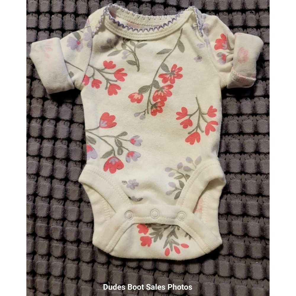 Koala baby‎ Preemie White Flowers One Piece Long Sleeve Snap